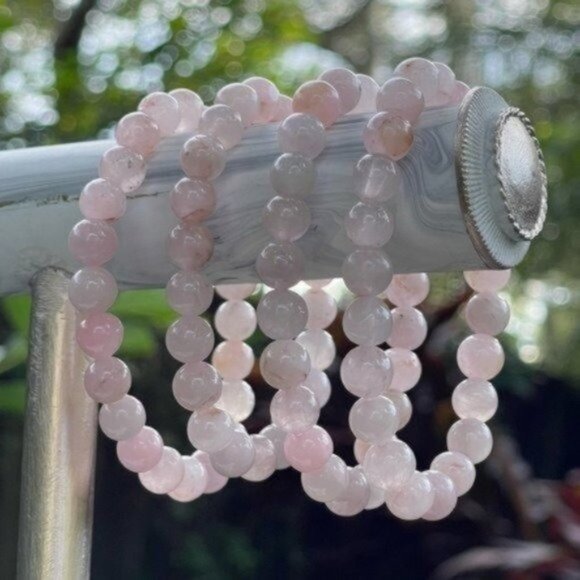 8mm Pink Quartz Chakra Stretch Bracelet - Picture 4 of 9